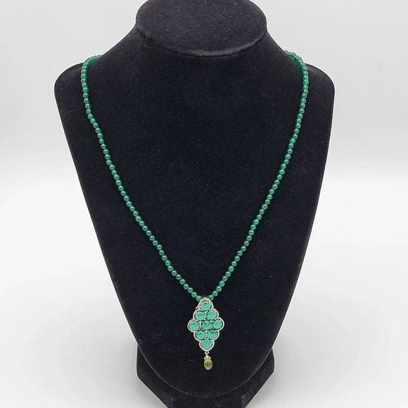 Malachite Beads 316 L Stainless Steel 1.75" Pendant 20" Green Quartzite Necklace - Picture 14 of 15